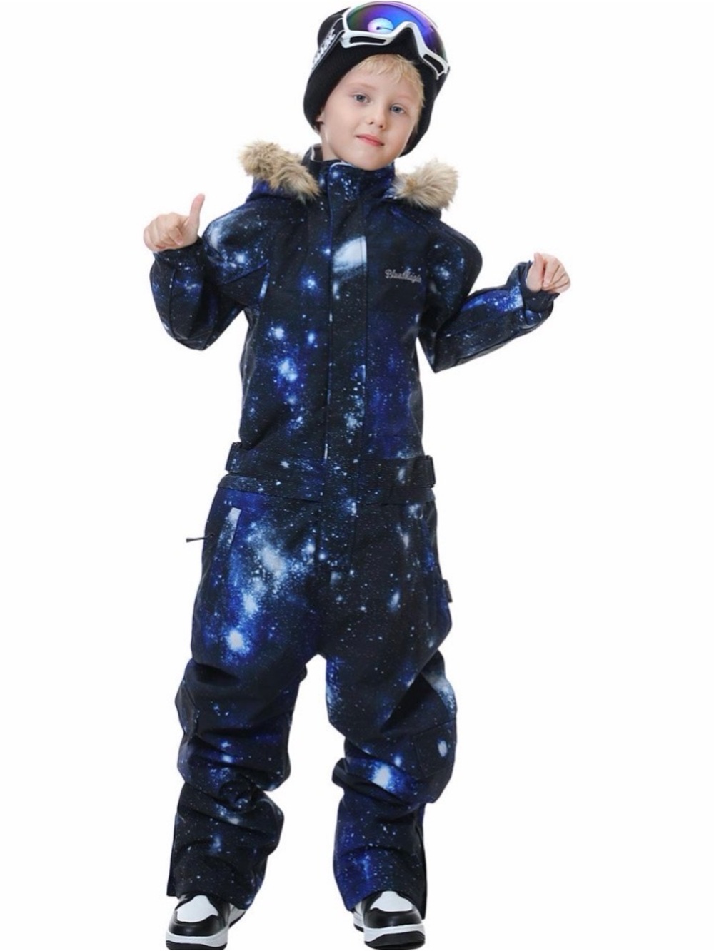 Kids Galaxy Print One-Piece Snowsuit with Faux-Fur Trim - Blue